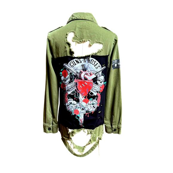 Zara Tops - Zara Guns N' Roses Military Style Button up Shirt Distressed Size S Long Sleeves